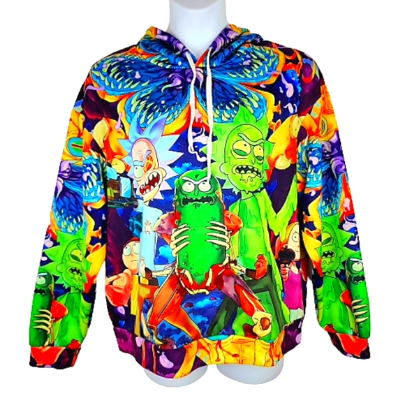 Rick And Morty Other - 3D Rick And Morty Novelty Unisex Pocketed Pullover Hoodie Sweatshirt O/S